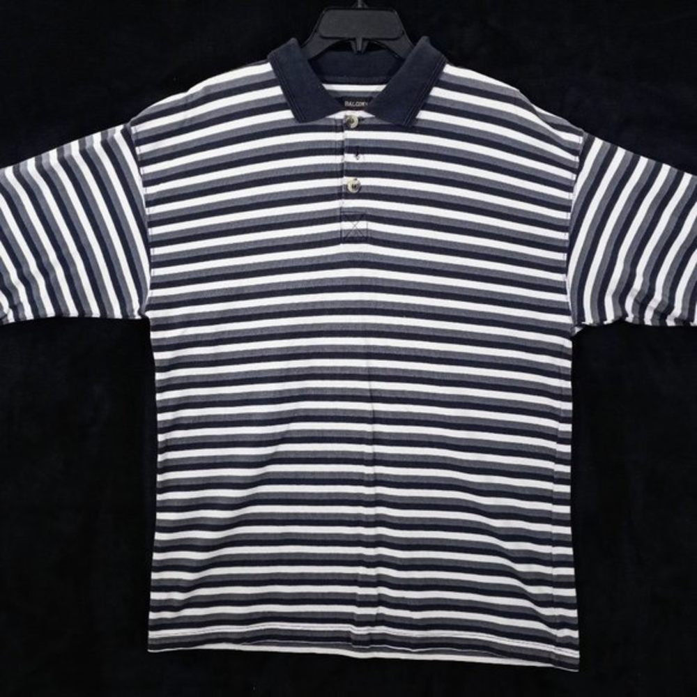Balcony Shirt Size XL Long Sleeve Collared Black‎ Gray and White Stripes #1162